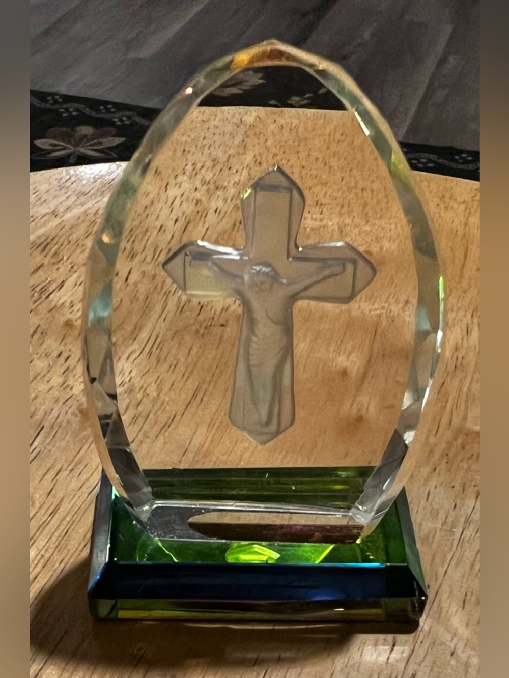 Mini Arched Laser Etched Crystal Crucifix Cross Figure Religious Jesus Catholic